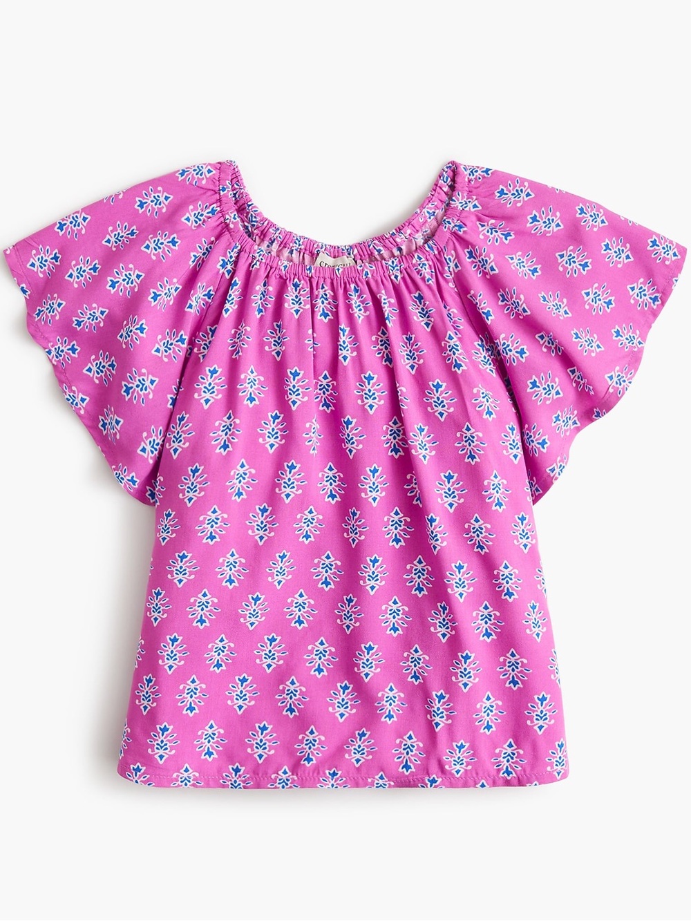 NWT J. Crew Crewcuts Girls Flutter Sleeve Top | Pink & Blue | Size 6-7